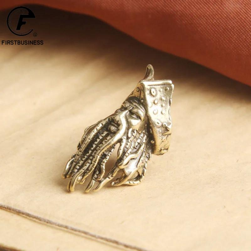Antique Brass Pirate Figurine Desktop Decor Ornaments Toy Davy Jones Pendant DIY Accessories Gift