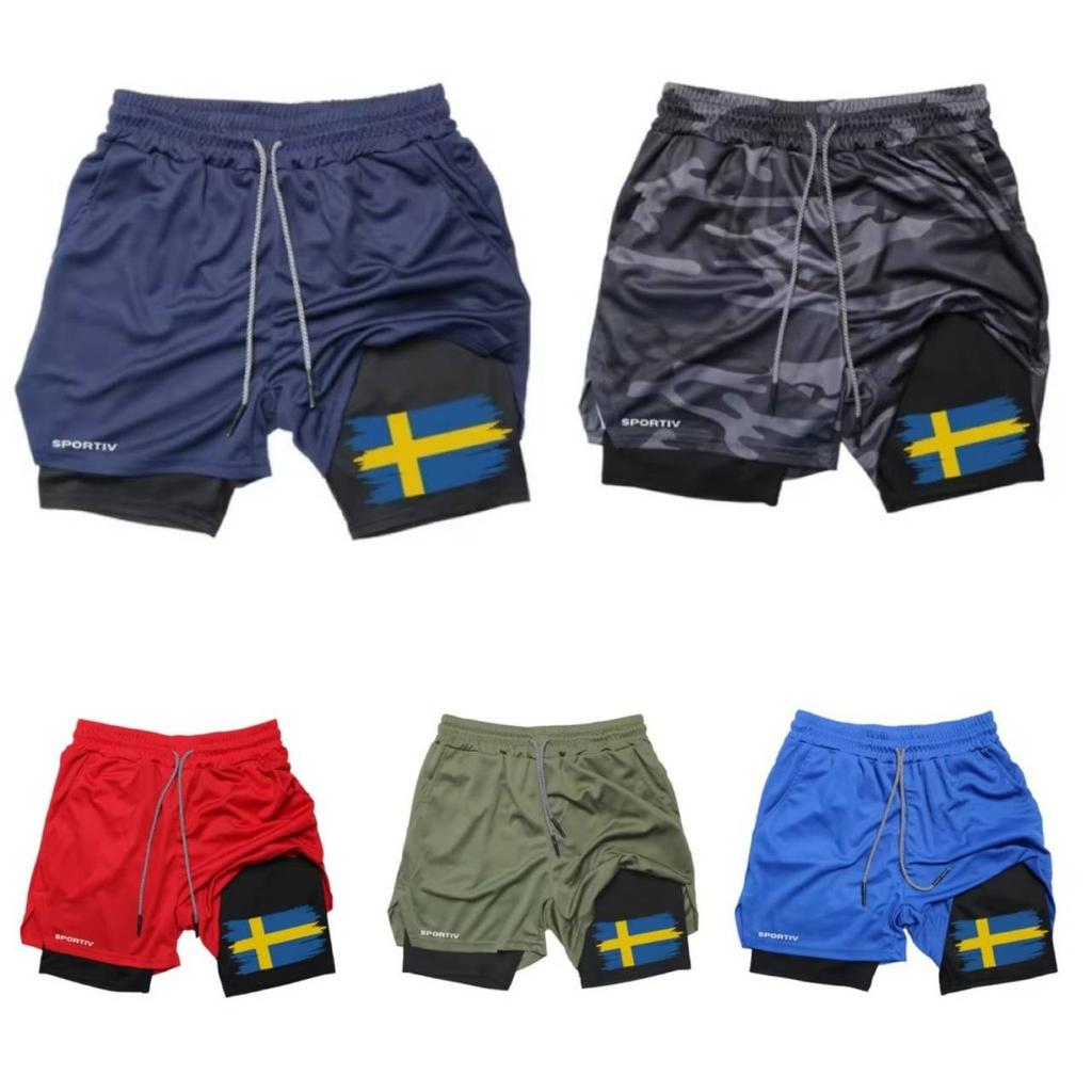 Sweden Flag Camouflage Muay Thai Kick Boxing Shorts Men Women Unisex Casual Sportswear Double Layer Quick Dry Training Sport Gym Fitness Workout