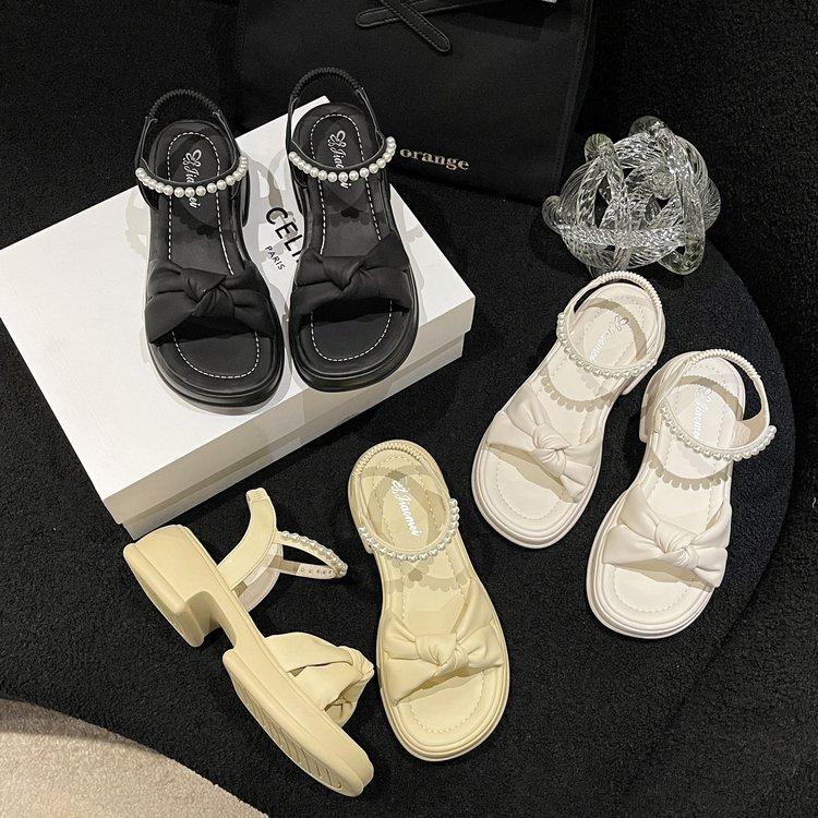 Summer New Fairy Style Pearl Platform Sandals