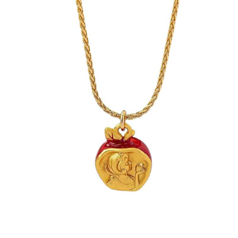Snow White Golden Apple Charm Necklace - Christmas Eve Gift for Her