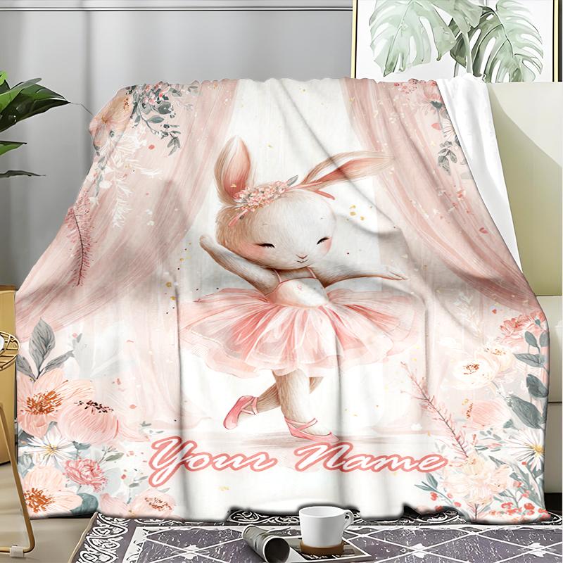 1PC Custom Name Ballerina Pink Dreamscape Outdooor Flannel Blankets Patterns Throw Blanket All-Season Soft Gift for Couch, Bed, Camping Gifts