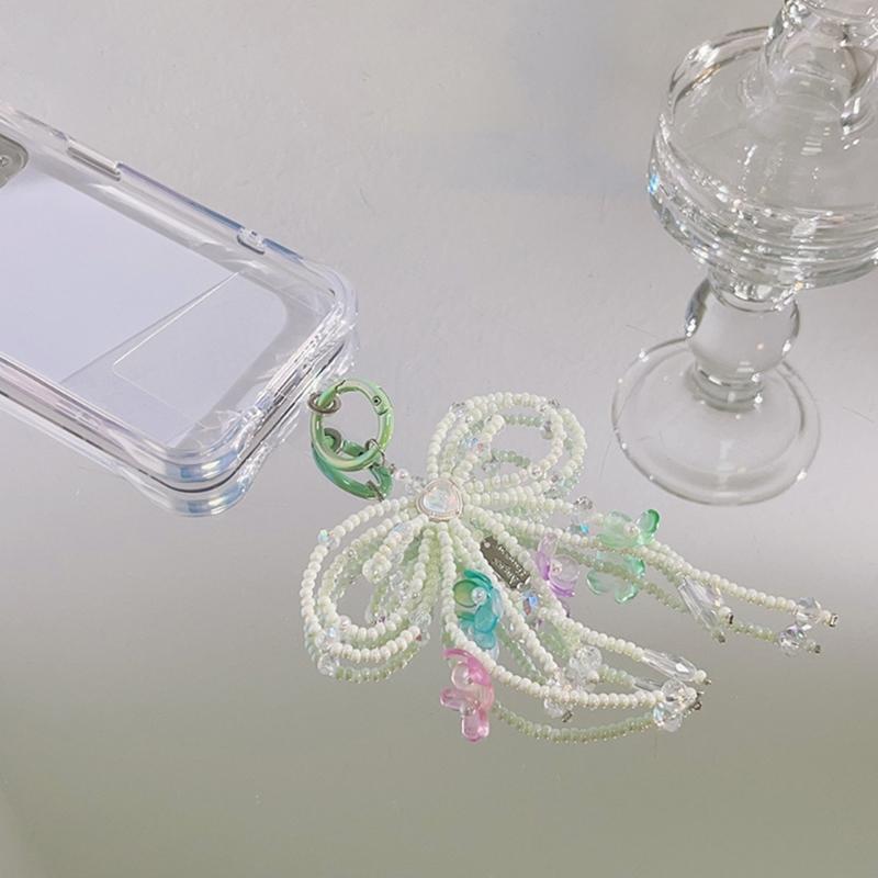 Stylich Phone Charm Clip Colorful Bowknot Pendant Keyring Butterfly Knot Key Chain Portable Keyrings Accessory for Women