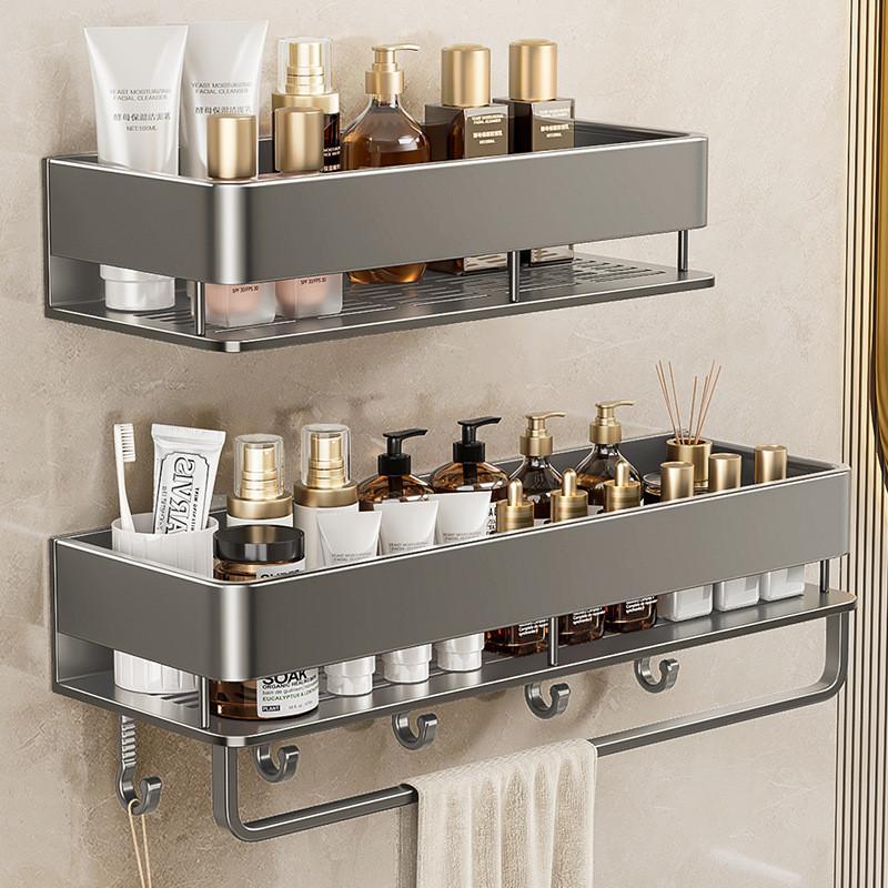 Modernes minimalistisches Badezimmer-Aufbewahrungsregal mit Haken und zwei Ebenen für den Heimgebrauch