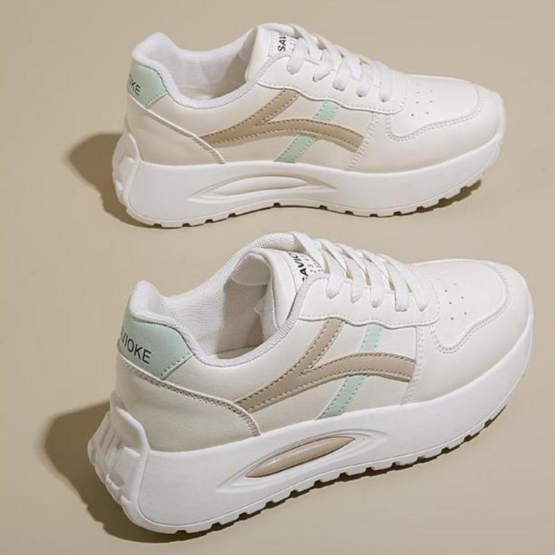 Casual Thick Sole Height Increasing Korean Style White Running Sneakers For Women