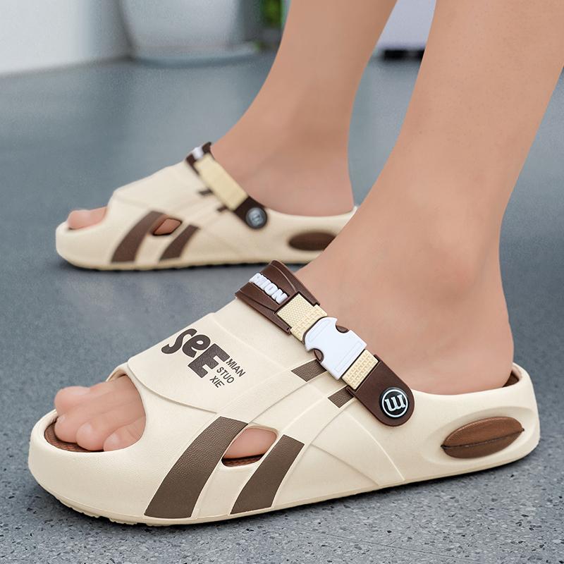 Fashion Men Thick Sole Summer Beach Slides Bathroom Anti Slip Slipper Soft Sandals Simplicity Ultra Light Letter Shoes Men Slippers