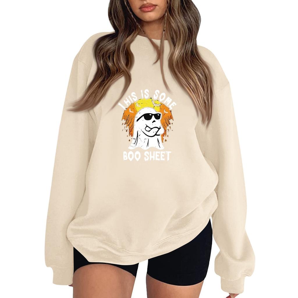 Women's Fashion Casual Halloween Print Long Sleeve Solid Color Hoodie