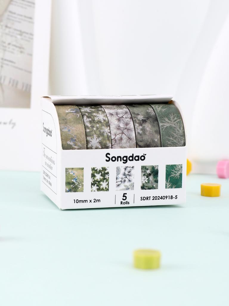 5rolls/Box Winter Aesthetic Washi Tape Adhesive Paper Tape For Creative Scrapbooking Supplies Plants Stationary Washi Tape