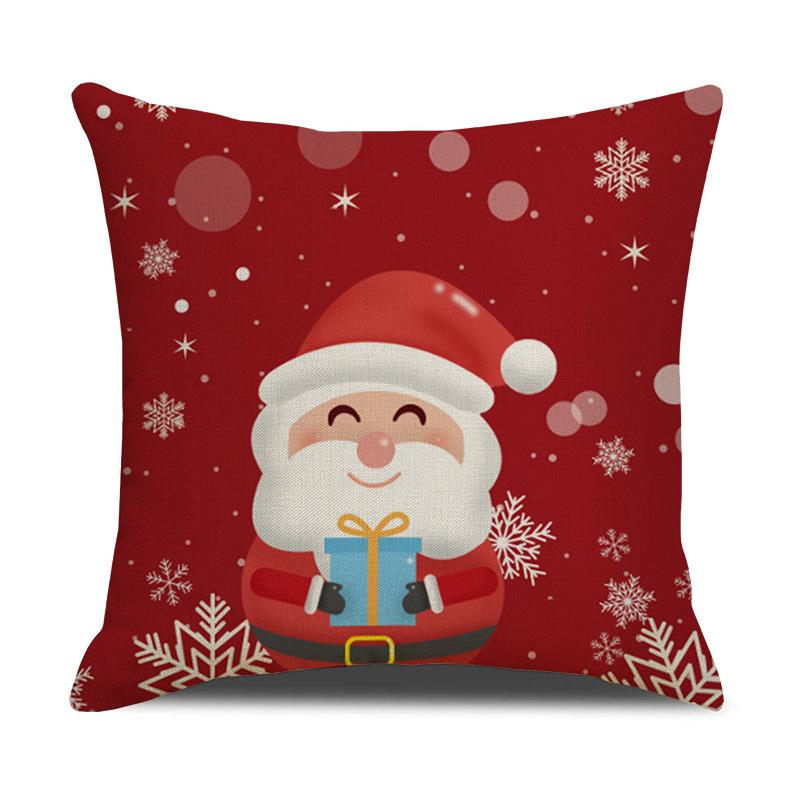 Christmas Pillow Cartoon Red Print Elk Snowflake Sofa Bedroom Linen Cushion Cover
