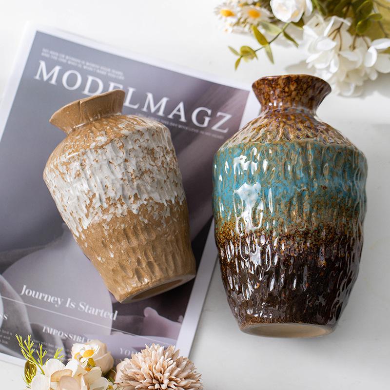 Retro Chinese Ceramic Vase: Elegant Flower Insert for Living Room, Dining Table, Hotel, and B&B Decor