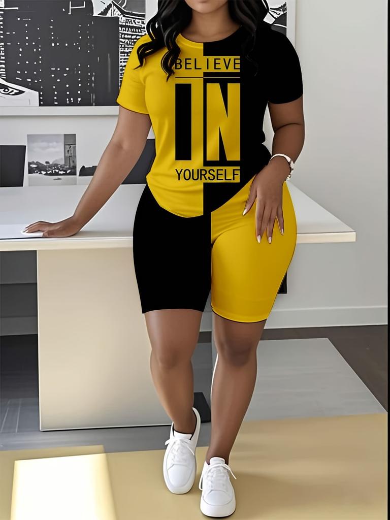 Abstract code European and American women's clothing butterfly printing T-shirt shorts set sports suit