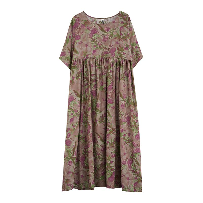 DIMANAF 2024 Plus Size Summer New Long Dress Beach Women O-Neck Floral Print Holiday Fashion Casual Loose Lady Dresses 675