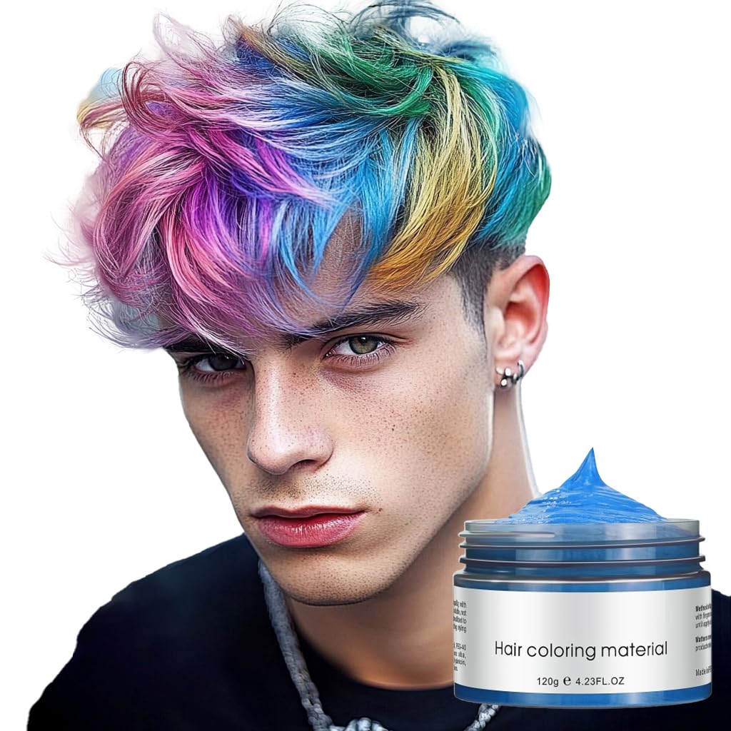 

[HalloweenCosplay Compatible] Disposable Colored Hair Wax, Blue, 120g - Easily washes out with water, prevents hair stains, perfect for costumes,