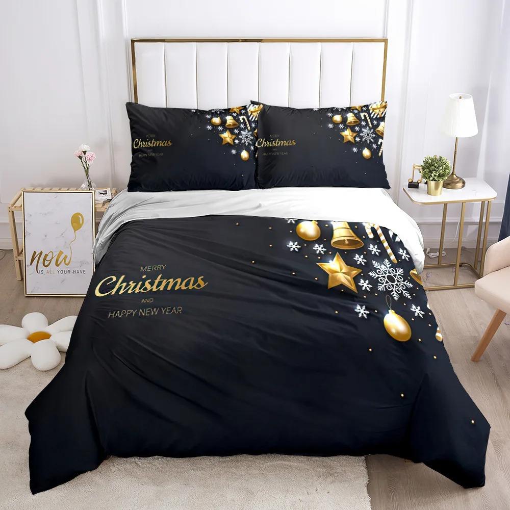 Chirstmas Duvet Cover Kid’s Bedroom 3D Cartoon Merry Chirstmas Twin Bedding Set Polyester Santa Claus Happy New Year Quilt Cover
