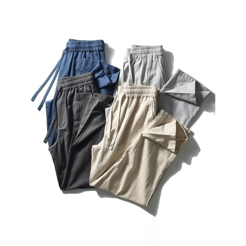 Pure Linen Pants Men's Summer New Thin Straight Loose Cotton and Linen Pants Foreign Trade Export Men's Trousers Casual Trousers
