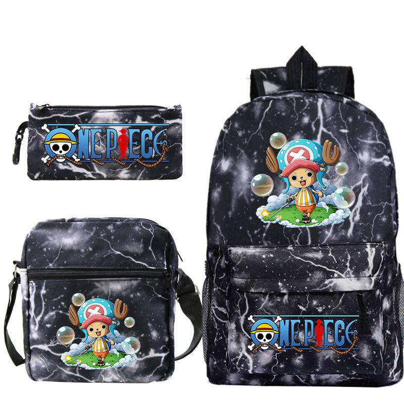 ONE PIECE Luffy Peripheral Student School Bag Three-piece Youth Backpack Shoulder Bag Pencil Case