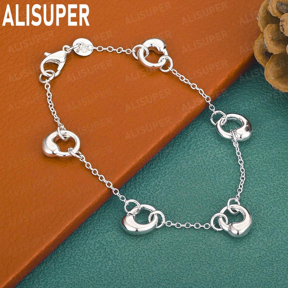 925 Sterling Silver Raindrop Ring Side Chain Simple Bracelet Gift Jewelry 20CM