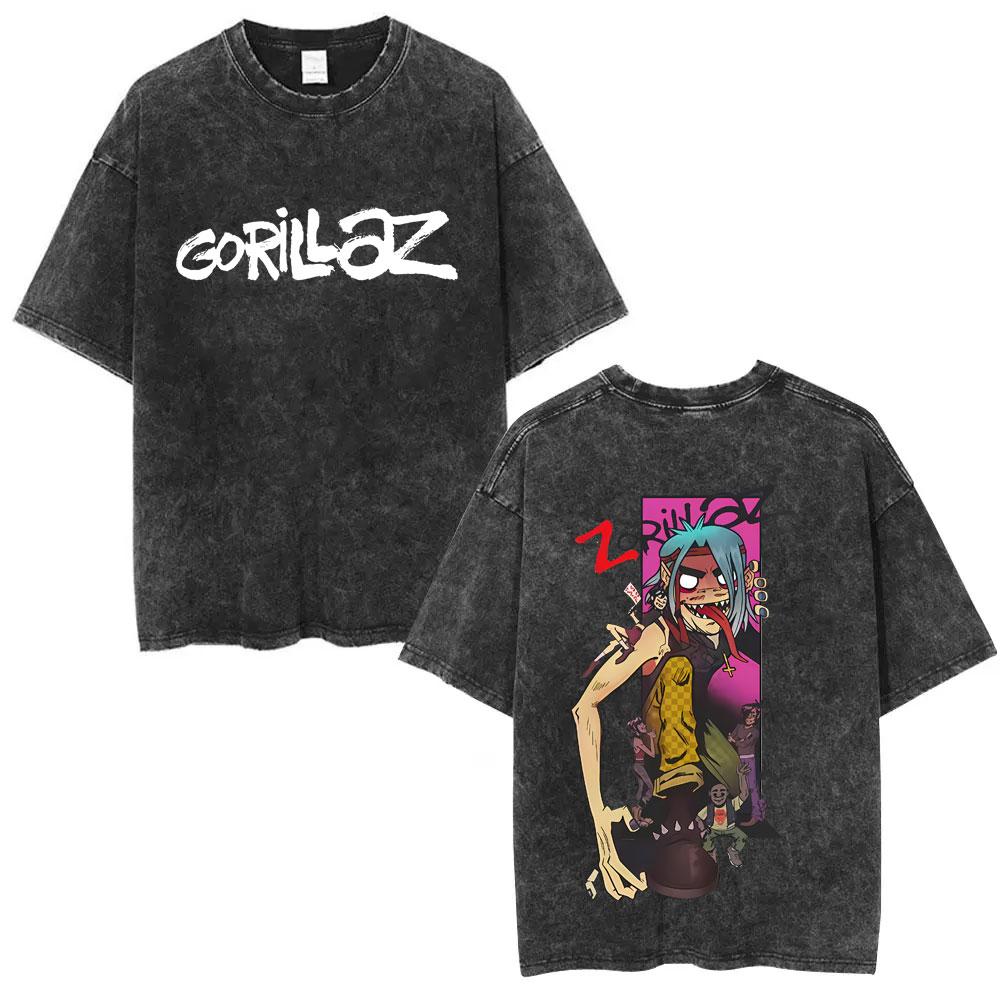 Washed Vintage Rock Band Gorillaz The Now Now Album Graphic Tshirts Men Women Clothing Hip Hop Punk Oversized Crewneck T Shirts