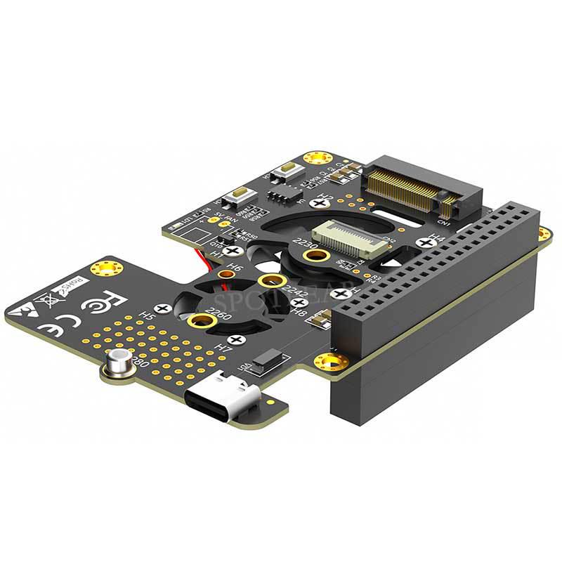 Raspberry Pi 5 PCIe To M.2 NVMe SSD 2280 Expansion Board with Dual Fans