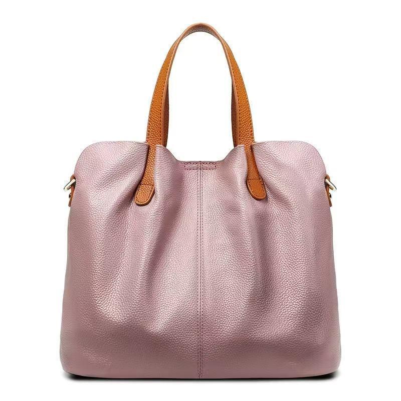 Sac cabas mère-fille de luxe en cuir véritable bicolore: Sac à bandoulière grande capacité pour femmes