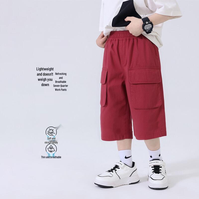 Yoyotale Boys Summer Cotton Cargo Seven-Point Pants 110