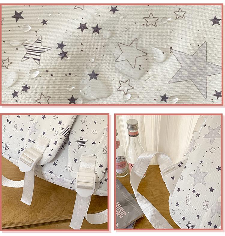 Women's Cute Star Print Korean Style Middle School Backpack - Campus Double Shoulder Bag