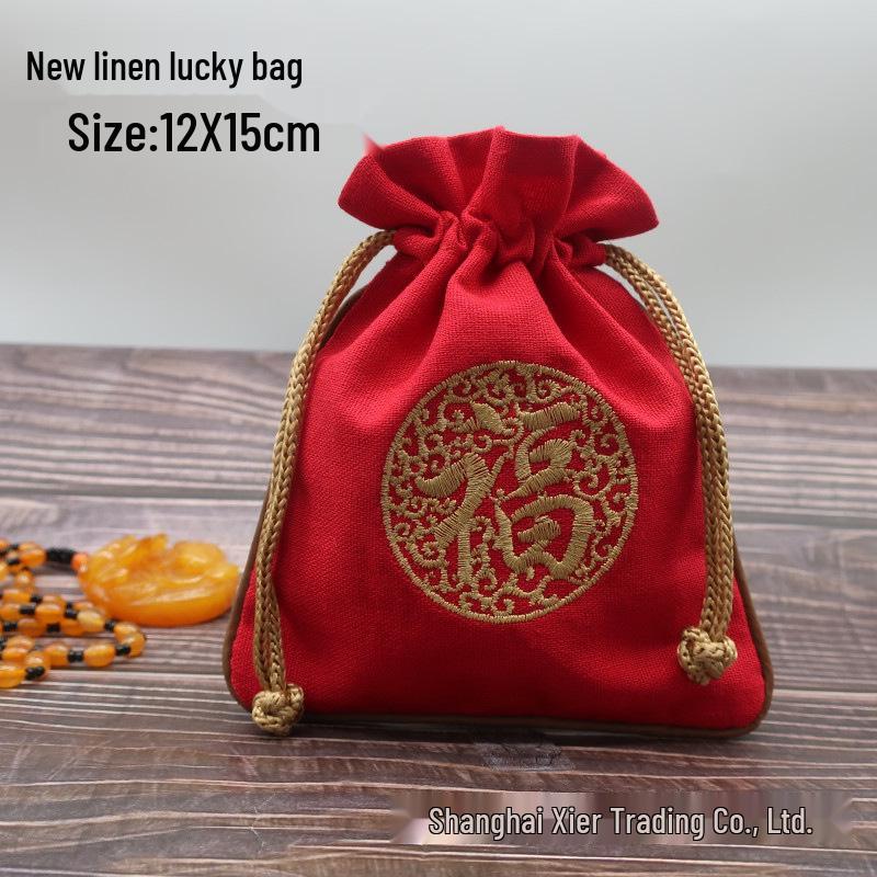 "Extra Large Embroidered Linen Drawstring Bag for Storage and Gifting"
