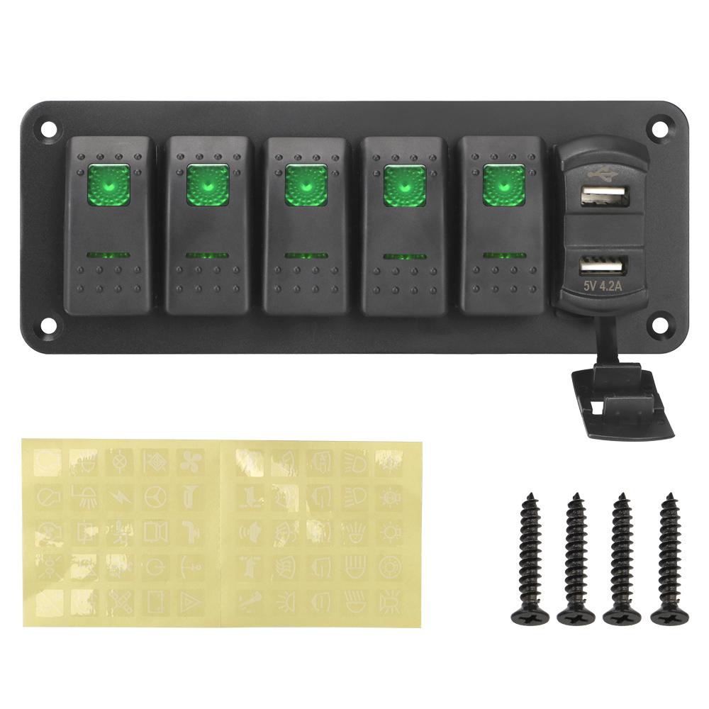 

5-клавишный кулисный переключатель, панель с двумя USB-портами, цифровой дисплей напряжения, автомобильный переключатель, комбинация розеток 4,2 А