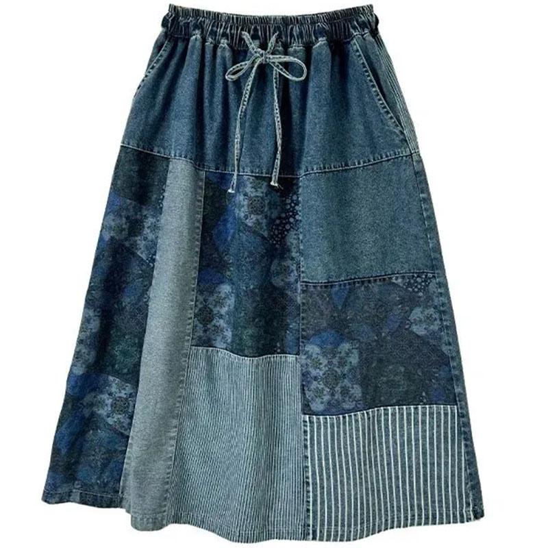 Denim For Casual Skirt Women Versatile Elastic High Waist Long Loose Plus Size Skirt