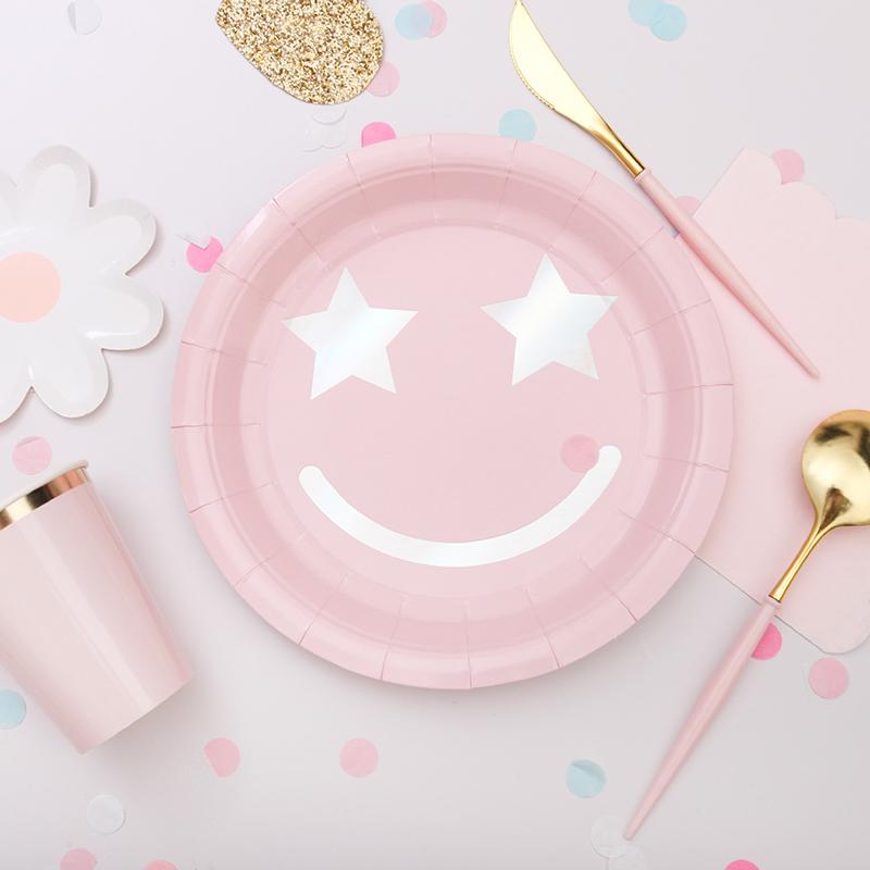 8pcs Mix Color Star Smiling Expression 9inch Plates Birthday Party Decorations Tableware Set Smiling Theme Baby Shower Events