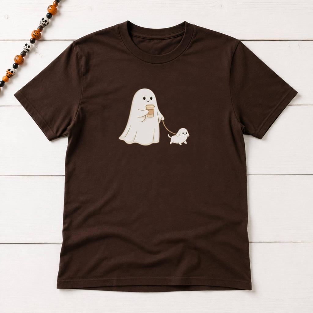 Cute Ghost Dog and kids tshirt, Halloween Ghost Tee, Spooky Dog Walker and kids tshirt, Ghost Coffee and kids tshirt, Halloween Pet Lover Gift