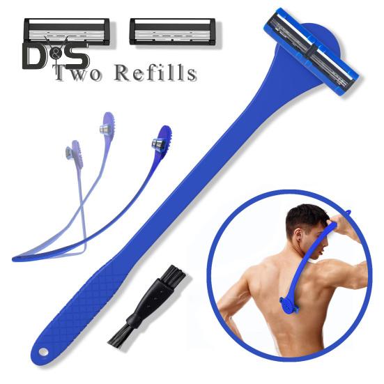 Rasoio per la schiena da uomo 2 in 1 con manico lungo in silicone, scrubber per la schiena, tagliacapelli, ergonomico, manuale, per la rimozione dei peli bagnati e asciutti.