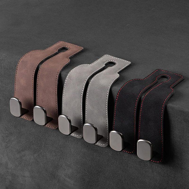 2 Pcs Car Headrest Hooks, 360° Rotating Leather Car Seat Hook Easy to tall Car Purse Holder Multifunctional Car Seat Hangers