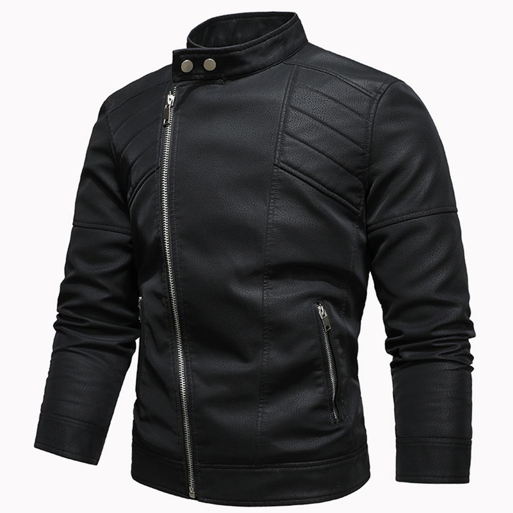Men's Jacket Slim Fit PU Motorcycle Leather Jacket Lapel Leather Jacket