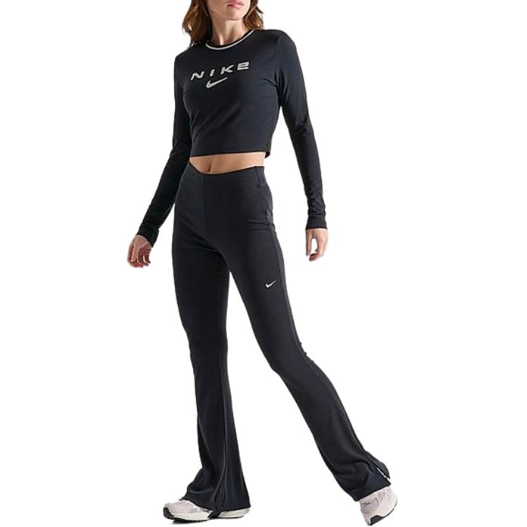 Nike Sportbekleidung Chill Knit Kurzarm Figurbetont Rundhals Sportpullover Damen Tops Schwarz FZ2859-010