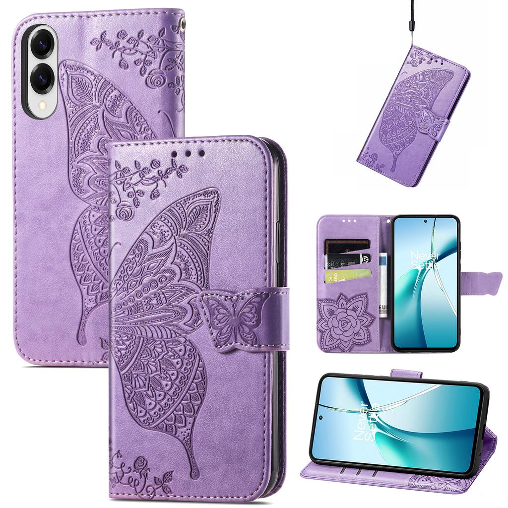 For Samsung Galaxy S25 Edge Case with Strap Butterfly Pattern PU Leather Wallet Phone Cover