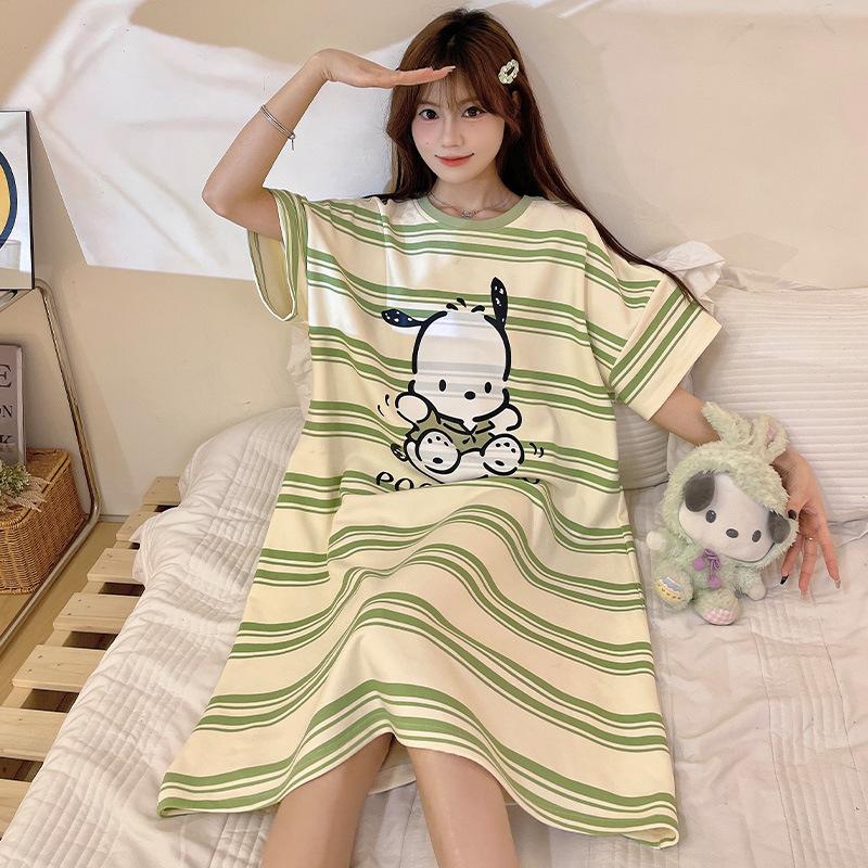 Summer Women's  Loose Short-Sleeve Cartoon Nightdress Cute Lightweight Student Style Sleepwear Home Wear Pajamas