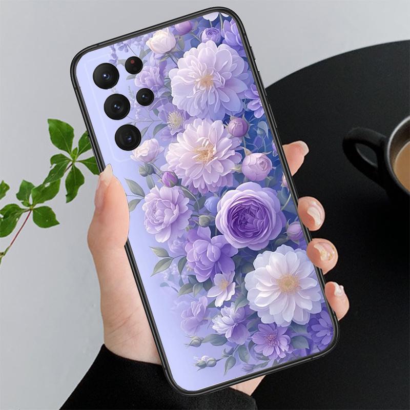 Purple Flower Rose Peony Cherry Phone Case For Samsung Galaxy S26 S25 S24 S23 S22 Ultra S23 S22 S25 Plus S24 FE S26Edge