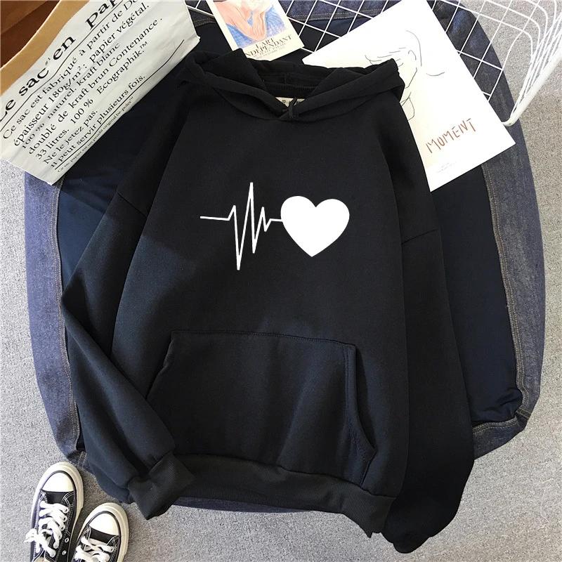 

Woman Hooded Sweatshirt Casual Fashion Heart Print Hoodies Ladies Home Outdoor Comfort Warm Pullover Daily Sport Loose Hoody Top 3XL