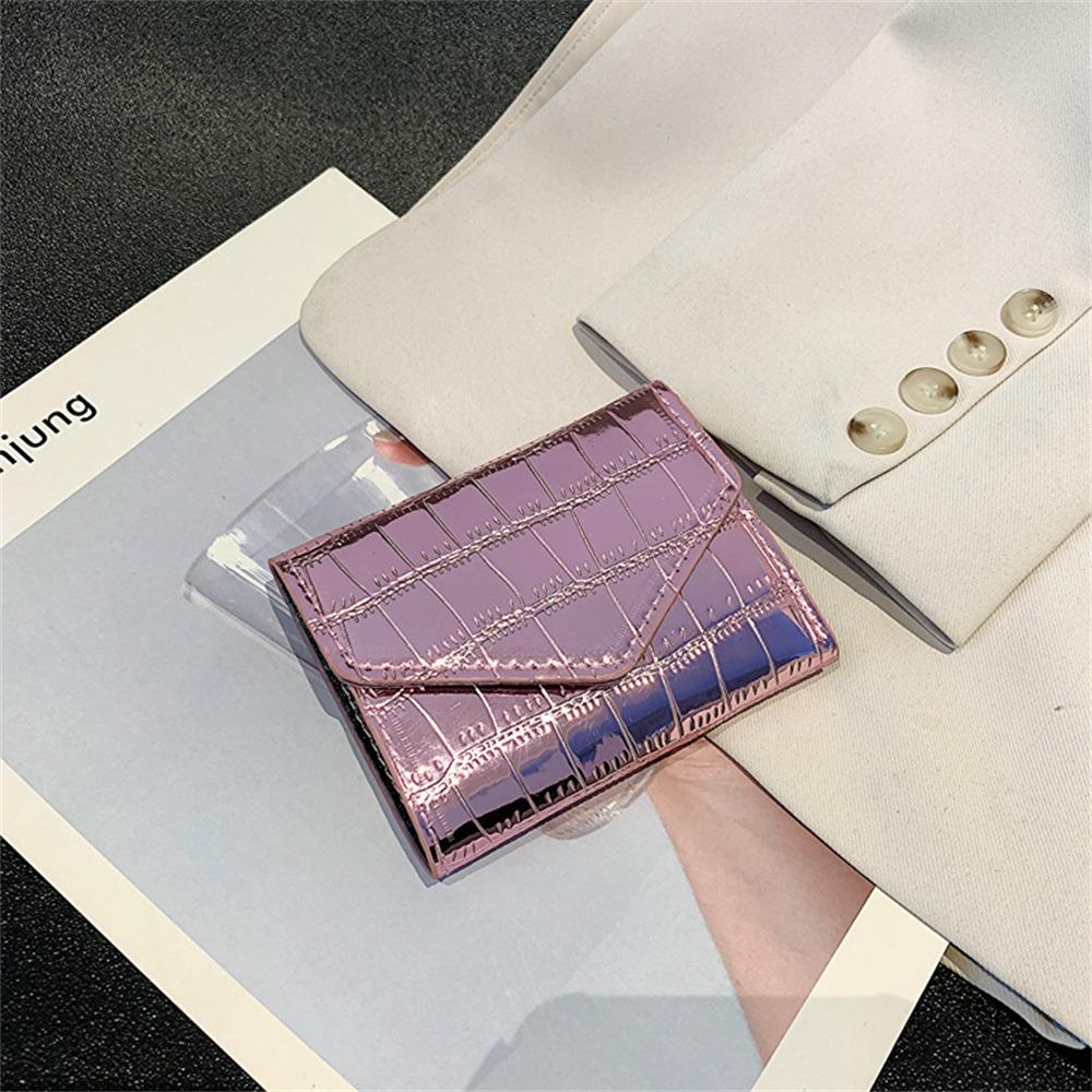 

High Quality Short Mini Wallets Stone Pattern Multi-functional Card Holder Laser PU Money Bag Women рожевий
