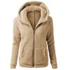 Women's 2025 Autumn Winter European American Zipper Hooded Pocket Plush Top Solid Color Casual