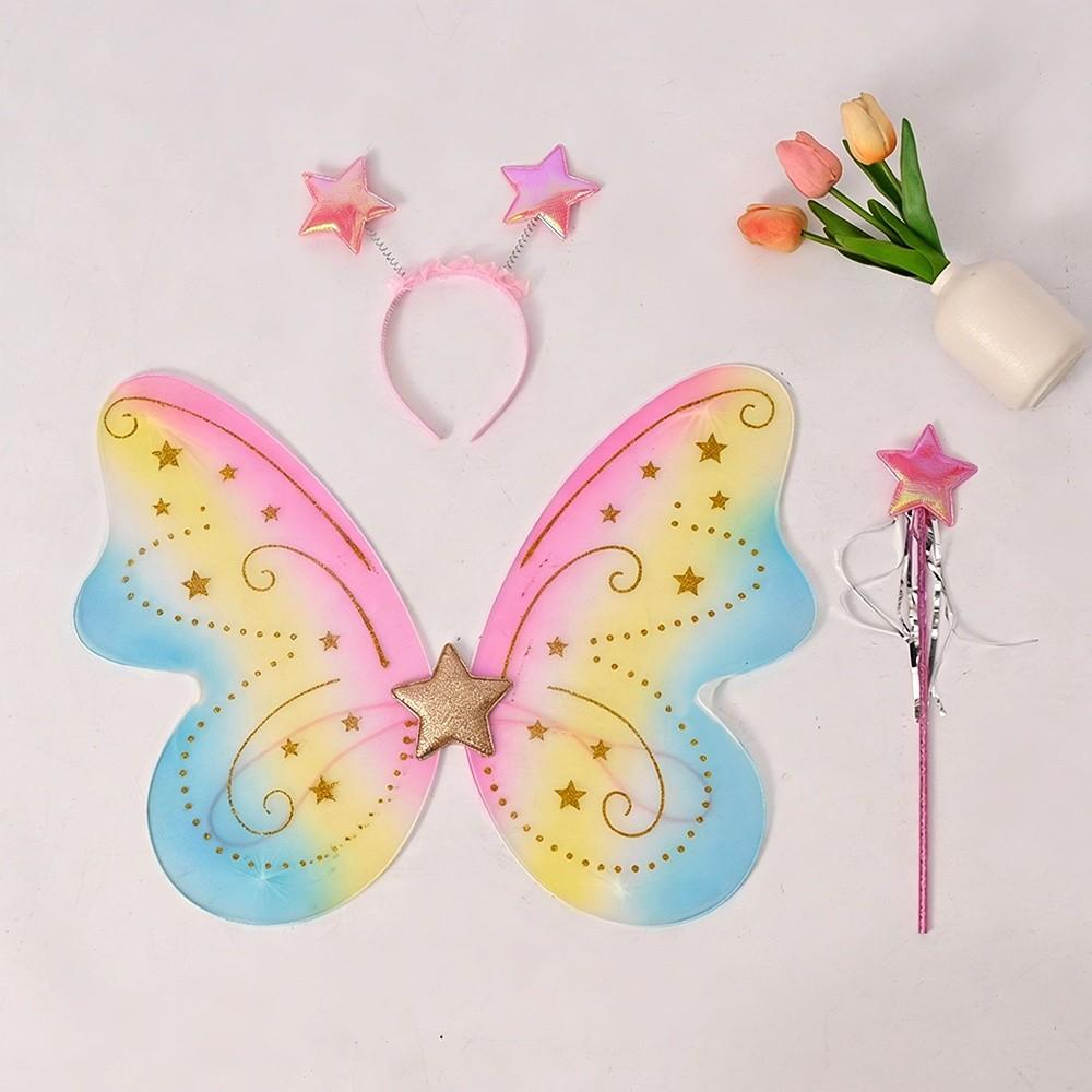 3Pcs/Set Sparkling Butterfly Wings Princess Hair Hoop Fairy Wand Angel Wings Colorful Dress Up Wings for Girl Dressing Up