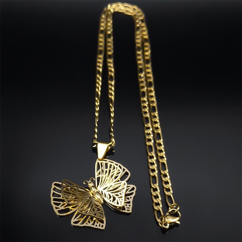 Fashion Hollow Butterfly Necklace for Women Stainless Steel Gold Color Insect Clavicle Chain Necledced Birthday Jewelry Gifts