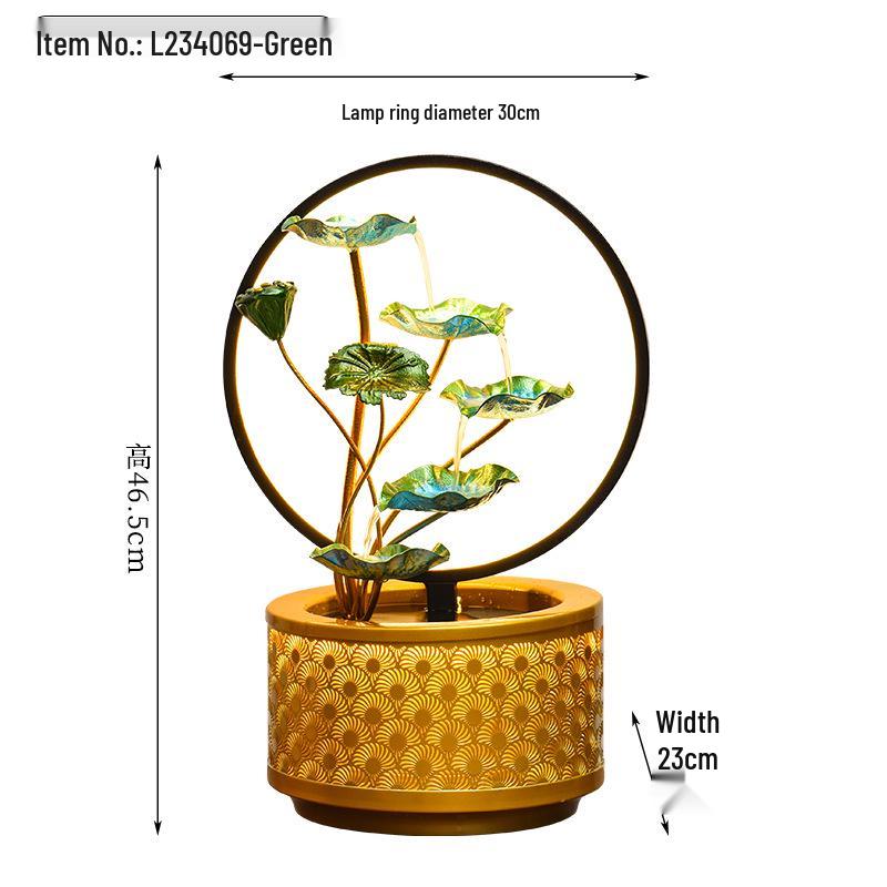 Lotus Water Fountain with Light & Fish Tank: Feng Shui Wheel for Wealth & Home Decor