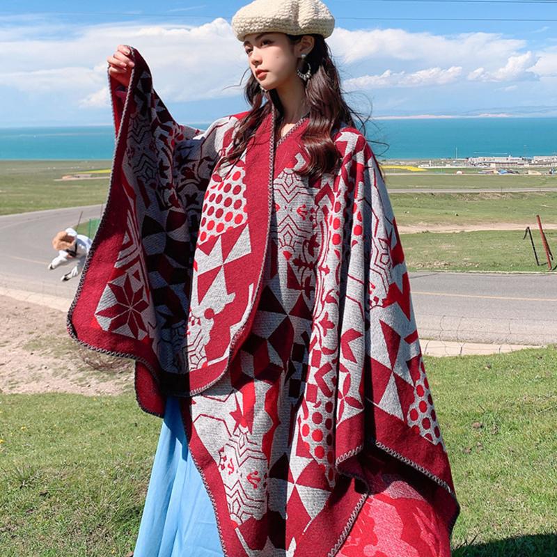 Women Shawl Wraps MODERN NEW SAGA Wool Scarf Knitted Cardigan Wool Stoles Autumn Winter Female Shawls Knit Tippet