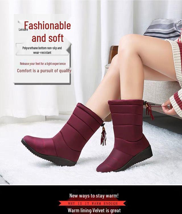 Women's Waterproof Mid-Calf Winter Boots - Non-Slip Thick Sole with Warm Velvet Lining, Plus Size Available