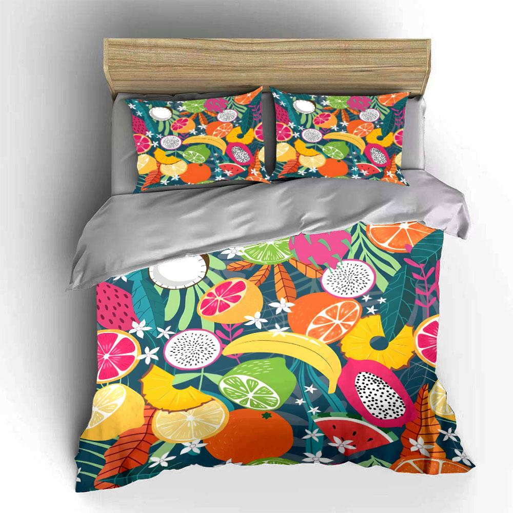 Colorful Tropical Fruit Pattern. Print Bedding Set 1 Duvet Cover 2 Pillowcases For Adult And Children Luxury Gift Full Size