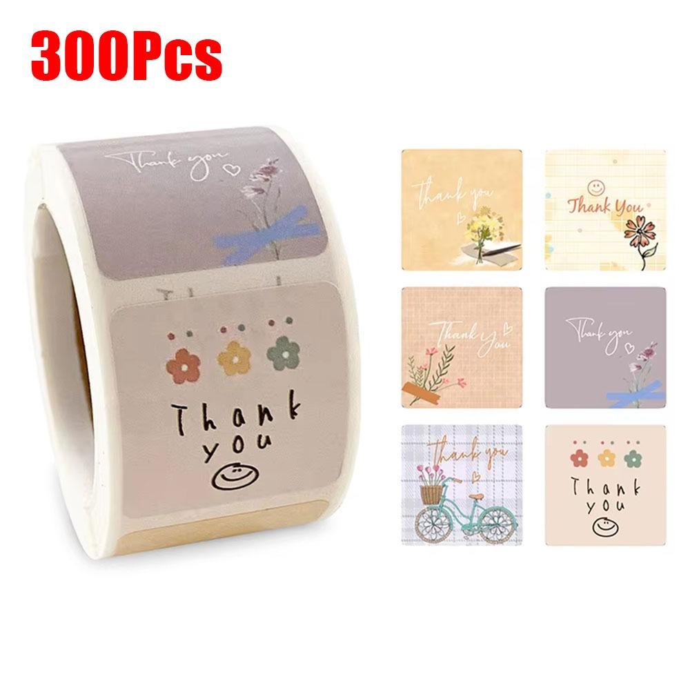 300Pcs/Roll Floral Thank You Sticker Cute Seal Sticker Durable Baking Envelope Label  Gifts Decor