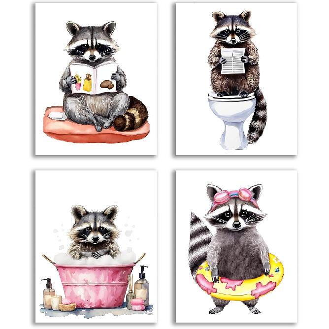 GMLXCX Funny Frog Bathroom Decor Wall Art, Cute Frog Sitting on Toilet Decor Art Poster, Funny Bathroom Sign Canvas Print Set of 3 (8''x10'',