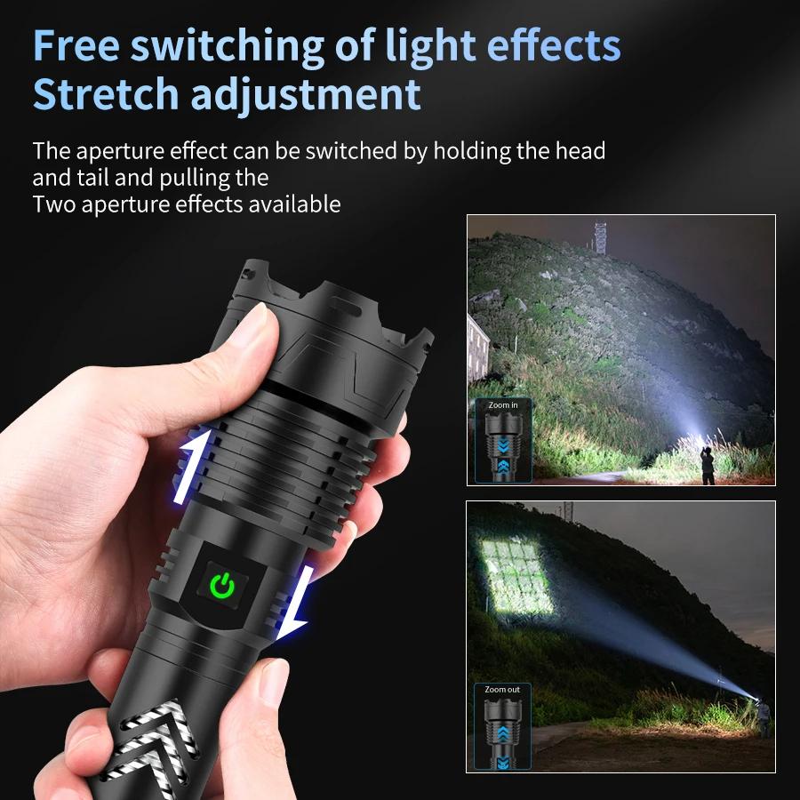 1PC Strong Light Flashlight Zoom Rechargeable Flashlight High Brightness Intelligent Built-in Large Lithium Battery Durable