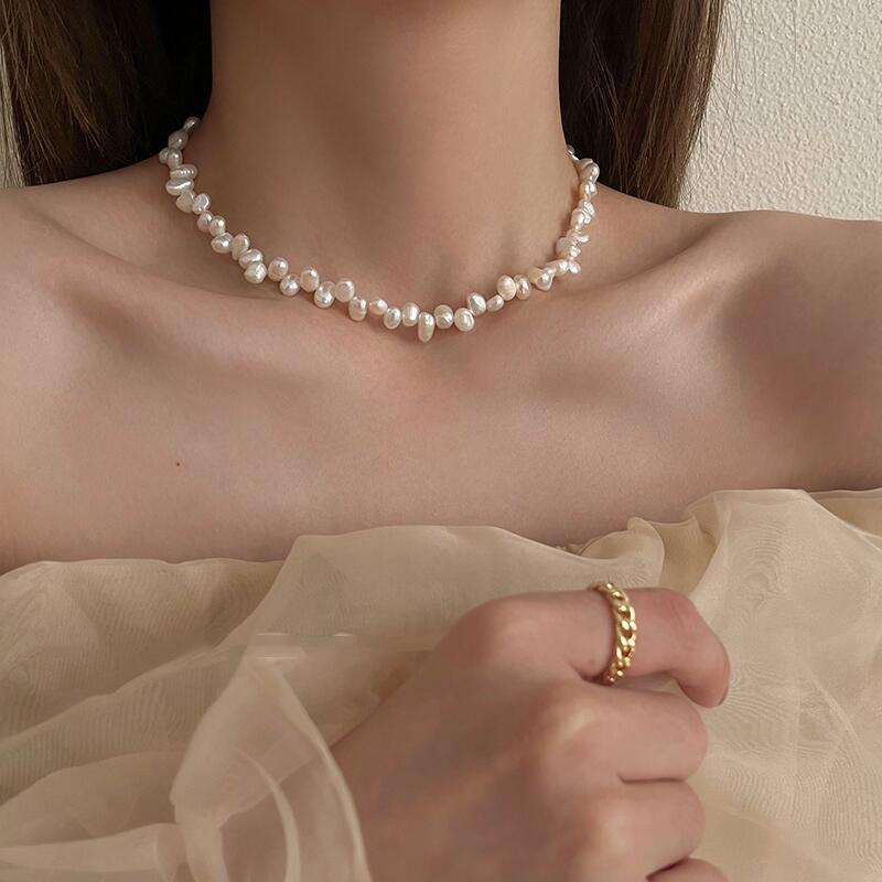 Baroque Pearl Necklace For Women Simple  Collarbone Chain White Choker Necklaces Wedding Jewelry